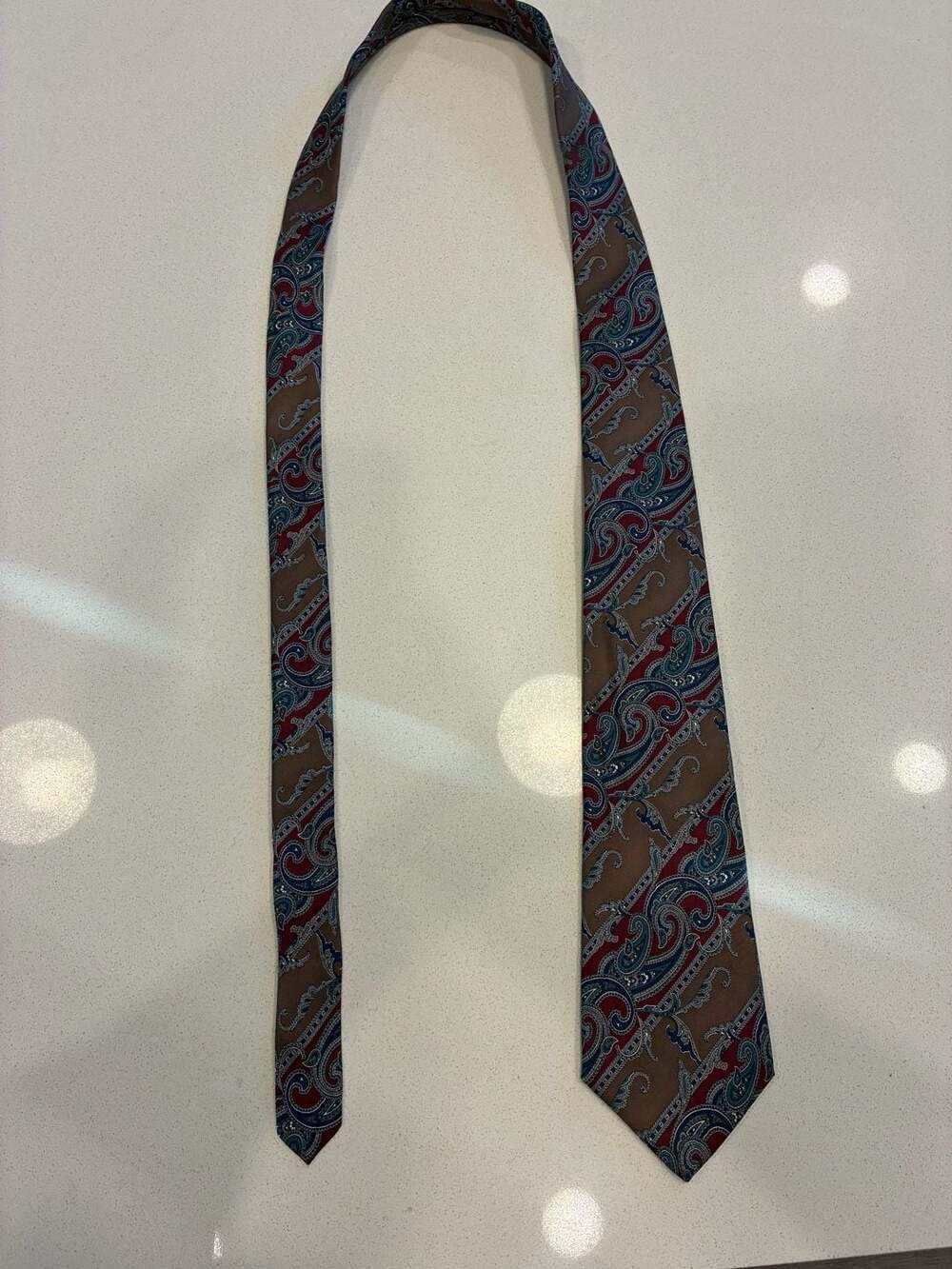 Christian Dior Silk Paisley Tie Brown Red Blue